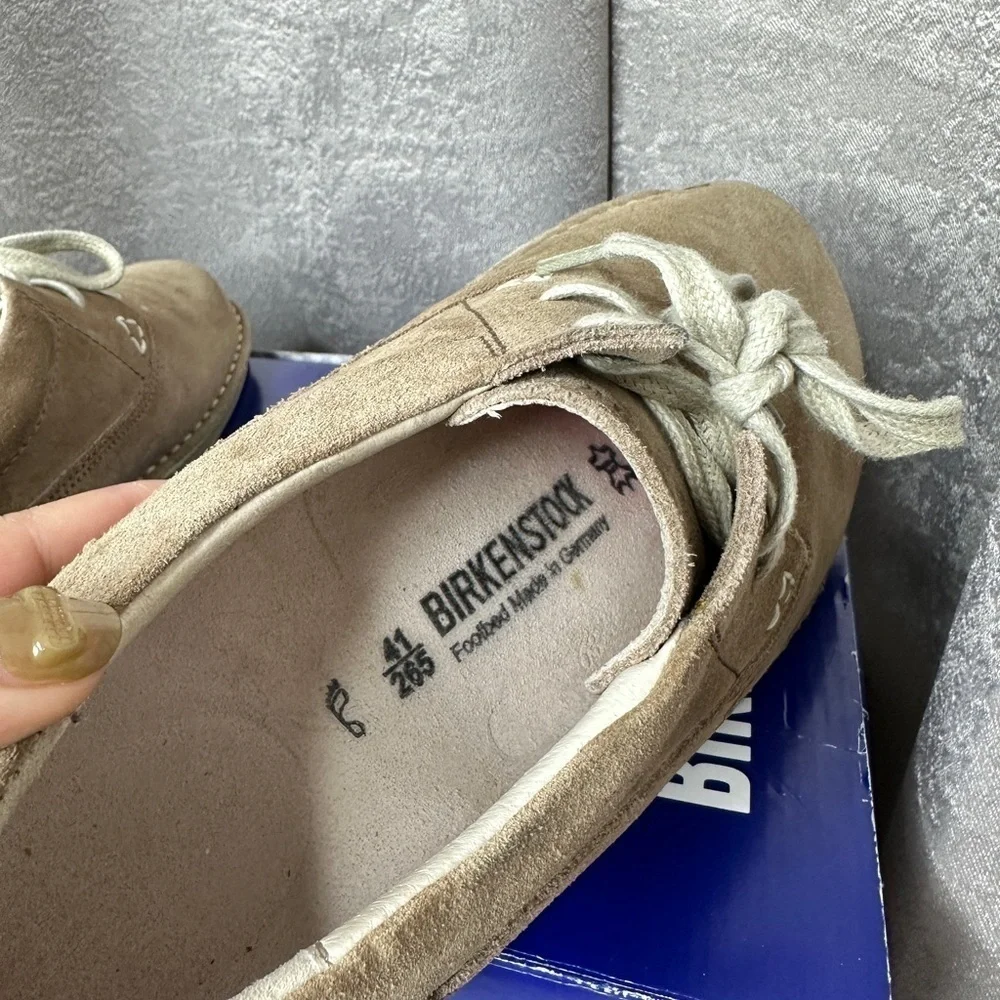 Birkenstock Men’s Memphis Leather Lace Up Shoes in Beige Sz EU 41
